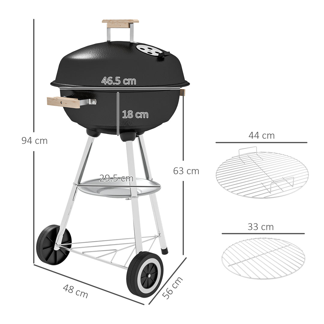 Portable Round Kettle Charcoal Grill BBQ Smoker with Lid Outdoor Heat Control Party Patio Barbecue Garden