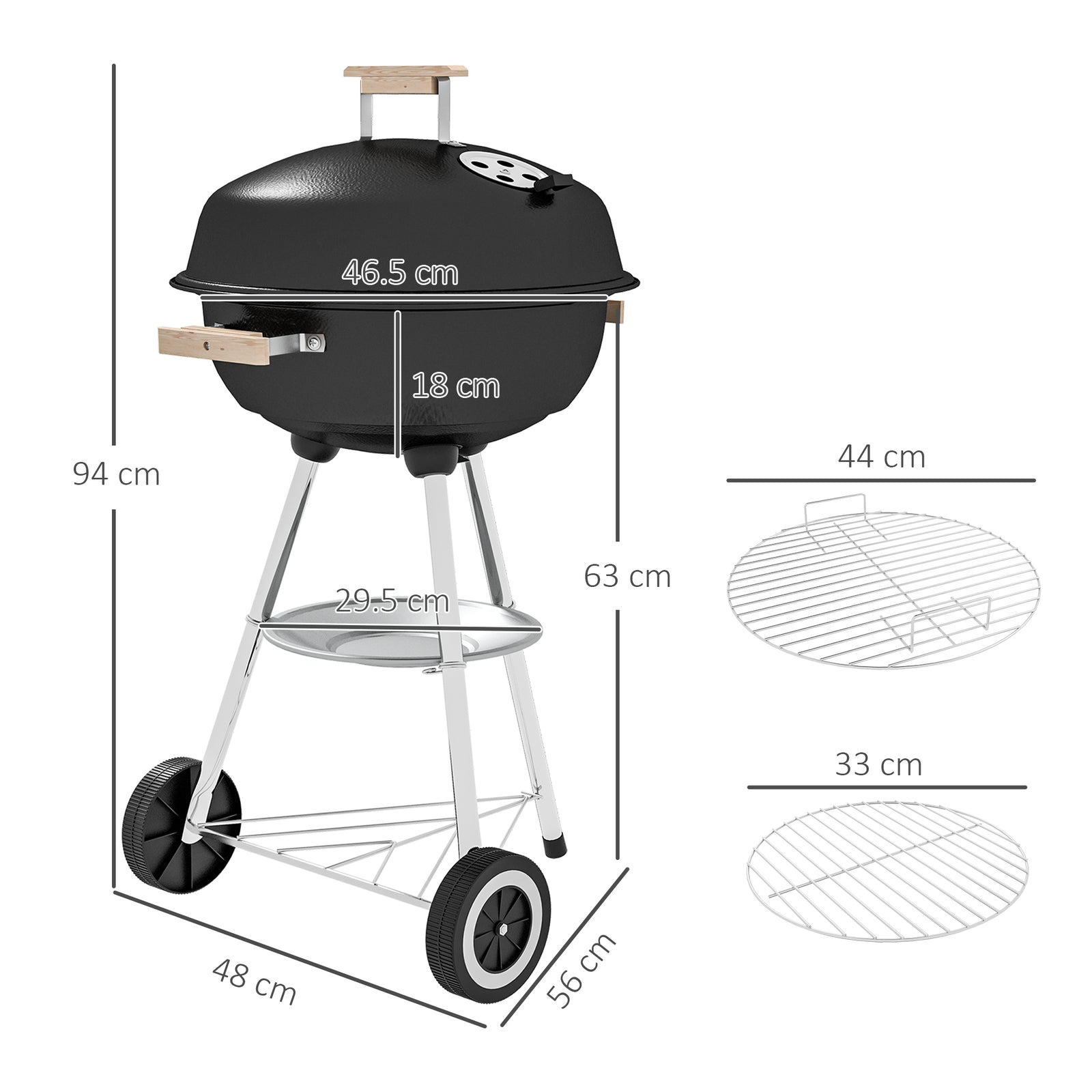 Portable Round Kettle Charcoal Grill BBQ Smoker with Lid Outdoor Heat 