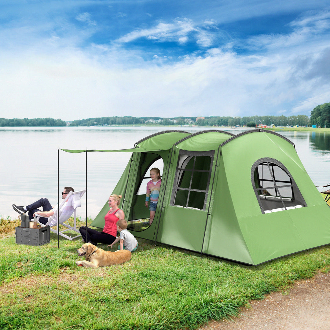 4 Man Tunnel Tent, Family Camping Tent with Porch, Bedroom and Living Area, Sewn in Groundsheet, 3000mm Waterproof, Portable with Bag for Hiking, Festival, Backpacking, Green