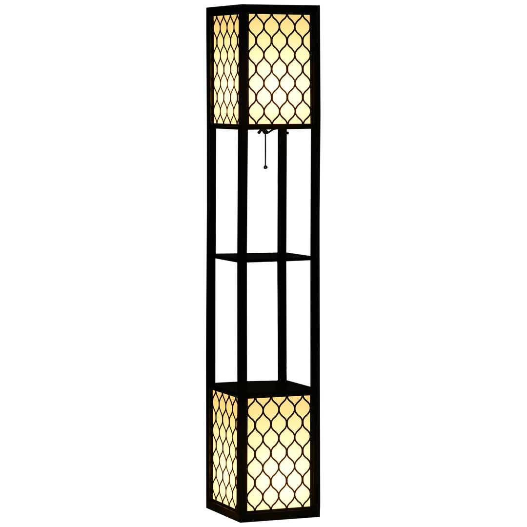 Floor Lamp with Shelves, Dual Light, Modern Tall Standing Lamps for Living Room, Bedroom, with Chain Switch, Bulb not Included, Black