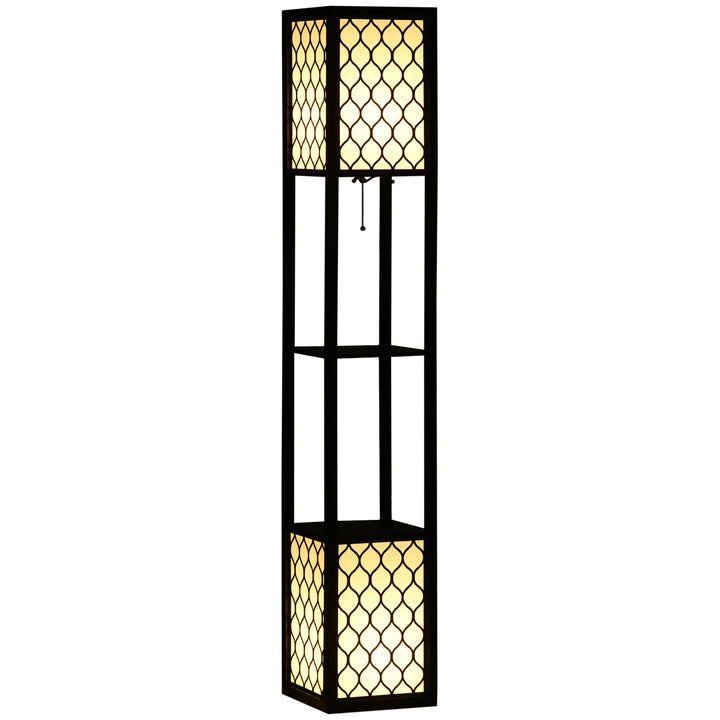 Floor Lamp with Shelves, Dual Light, Modern Tall Standing Lamps for Living Room, Bedroom, with Chain Switch, Bulb not Included, Black