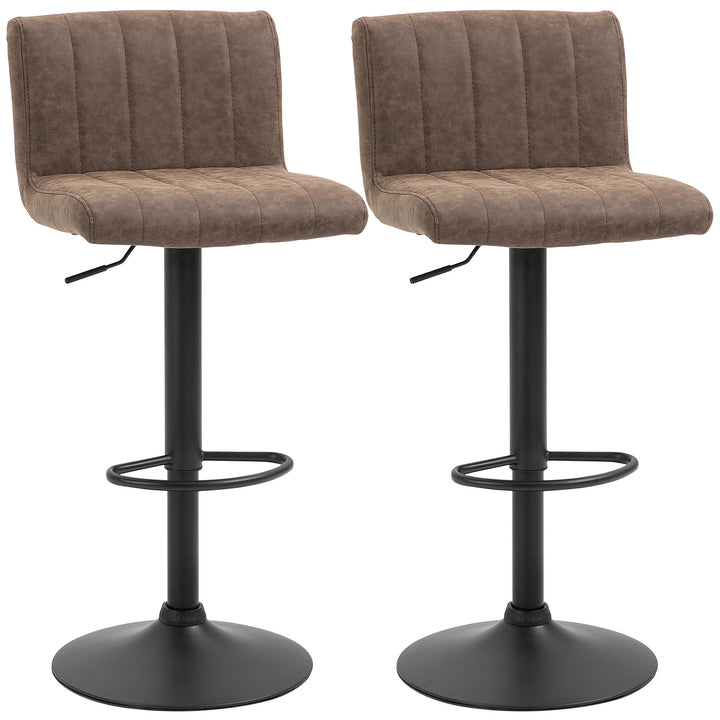 HOMCOM Barstools Set of 2 Adjustable Height Swivel Gas Lift PU Leather Counter Bar Chairs with Footrest, Brown | Aosom UK