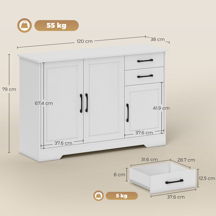 Sideboard with 2 Drawers Modern Storage Cabinet, Kitchen Cupboard with