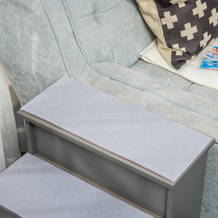 4 Step Wooden Dog Steps Pet Stairs for Dogs, Cat Ladder for Bed Couch with Non-Slip Carpet 40 x 59 x 54.2 cm, Grey