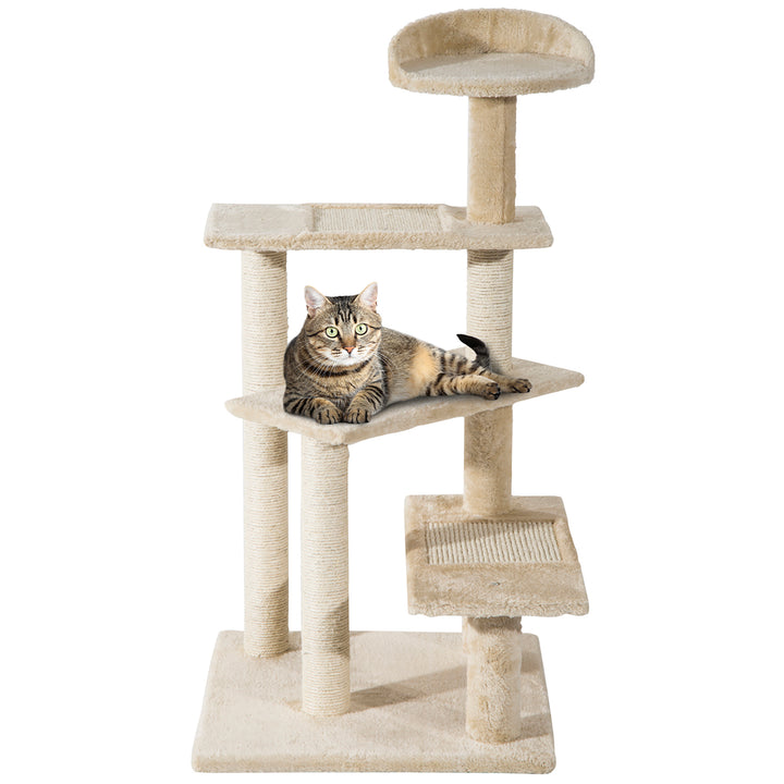 PawHut Beige Cat Tree, Kitten Scratching Post, Sisal Climbing Tower, Activity Centre, Sturdy | Aosom UK