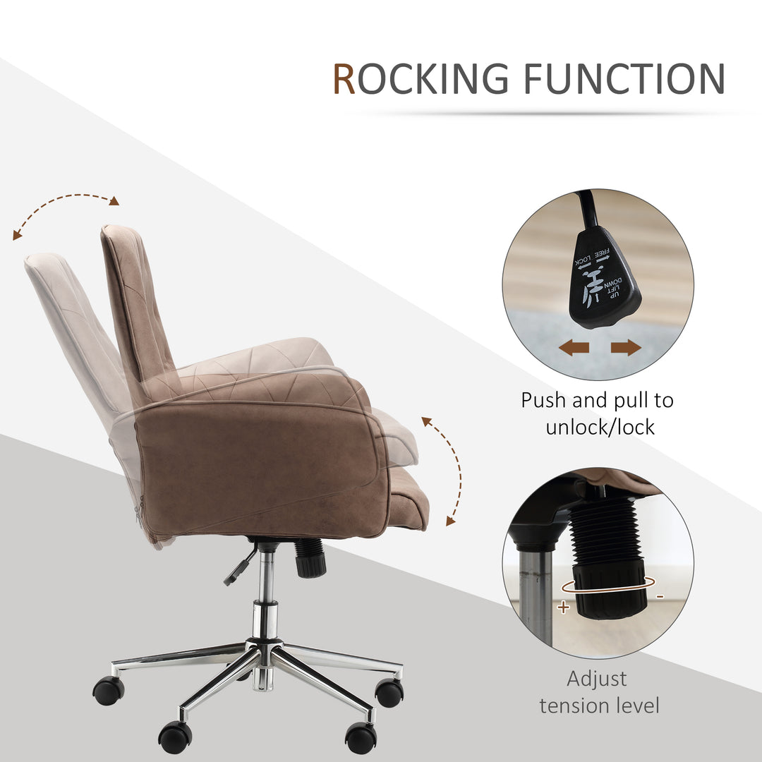Office Desk Chair, Microfibre Vanity Chair with Height Adjustable, Armrest, Swivel Chair for Home, Coffee