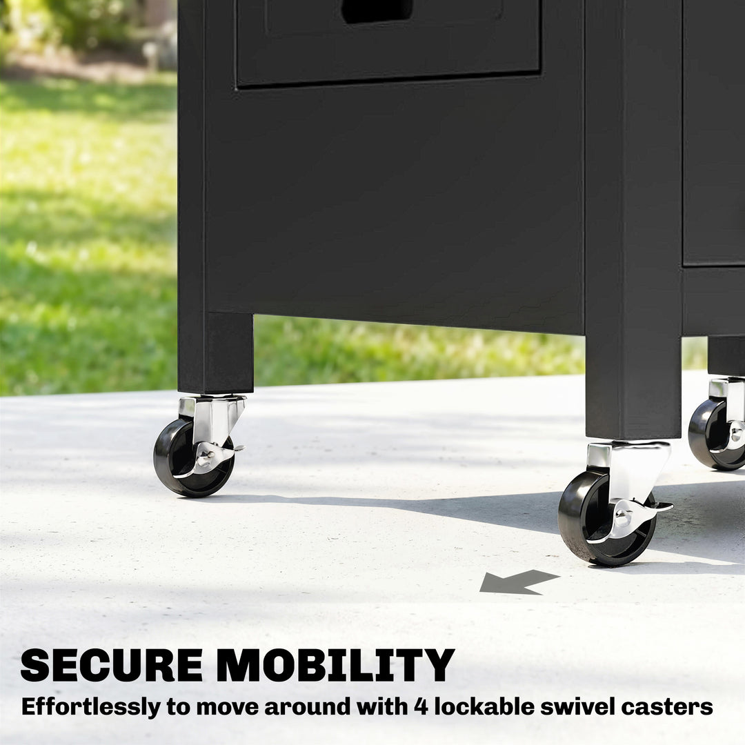 Outdoor Grill Cart with Stainless Steel Tabletop, BBQ Table with a Cab