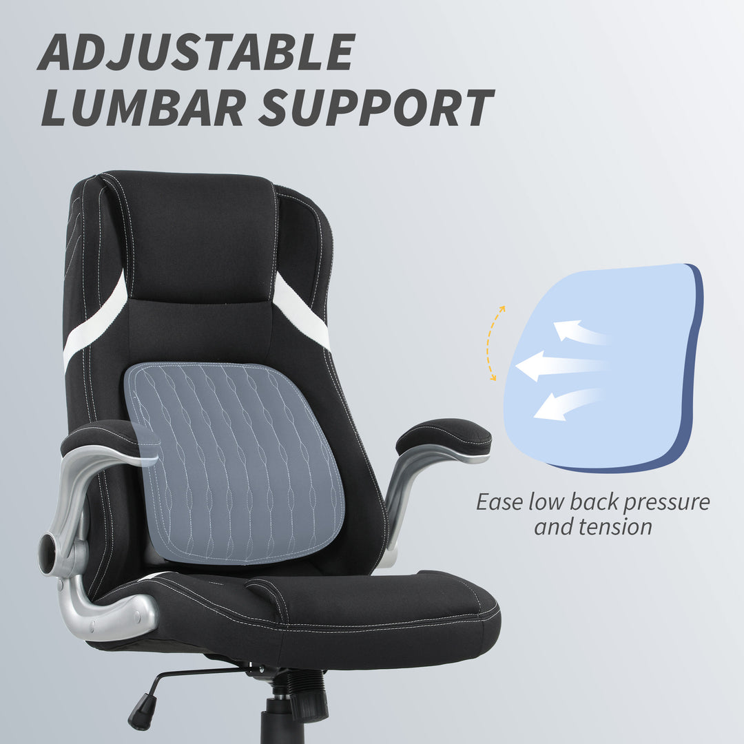 Linen-Look Office Chair, with Adjustable Height and Tension - Black