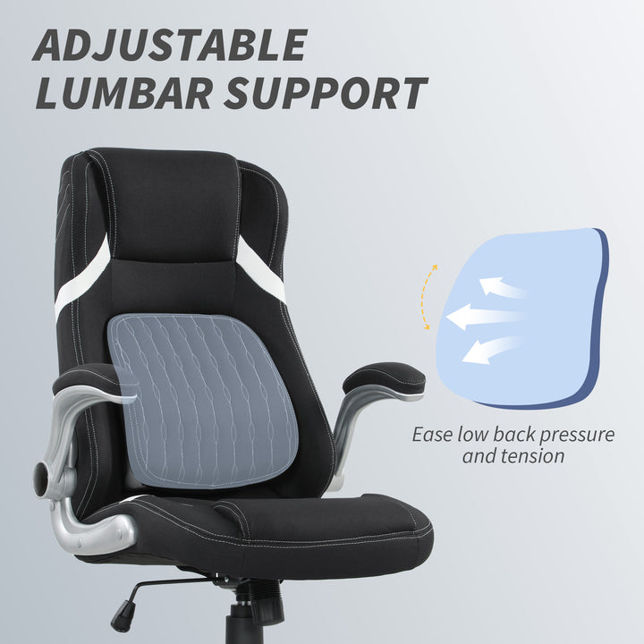 Linen-Look Office Chair, with Adjustable Height and Tension - Black