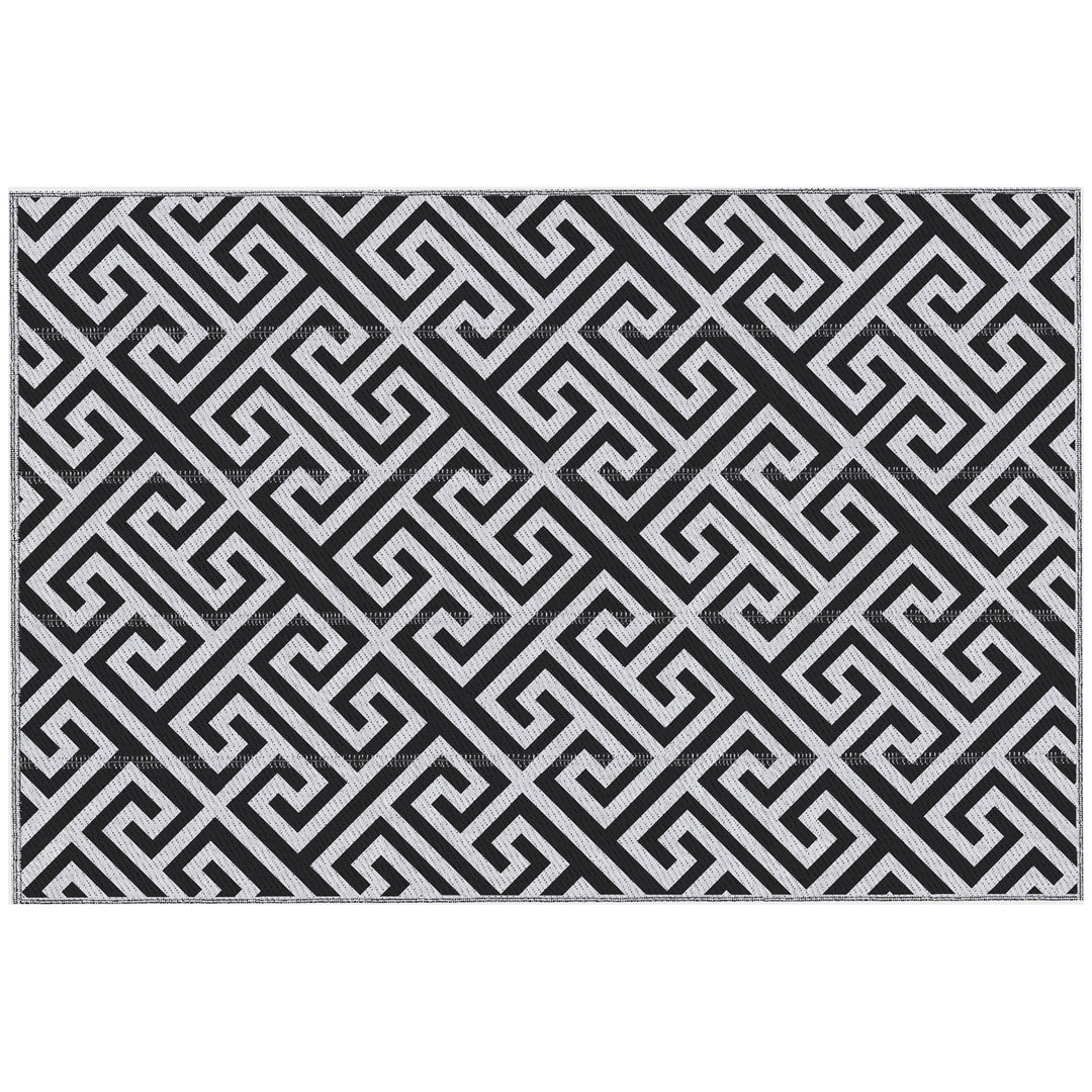 MCL 182 x 274 cm(6x9ft) Outdoor Rug Reversible Mat Plastic Straw Rug Portable RV Camping Mat for Garden Deck Picnic Indoor, Black & White