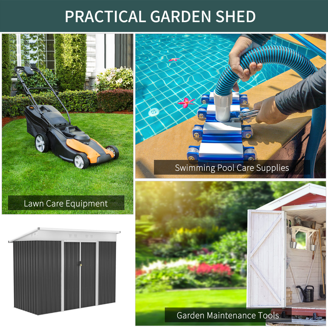 7.6 x 4.3ft Garden Storage Shed with Lockable Sliding Doors and Ventilation, Metal Garden Tool Storage House, Dark Grey