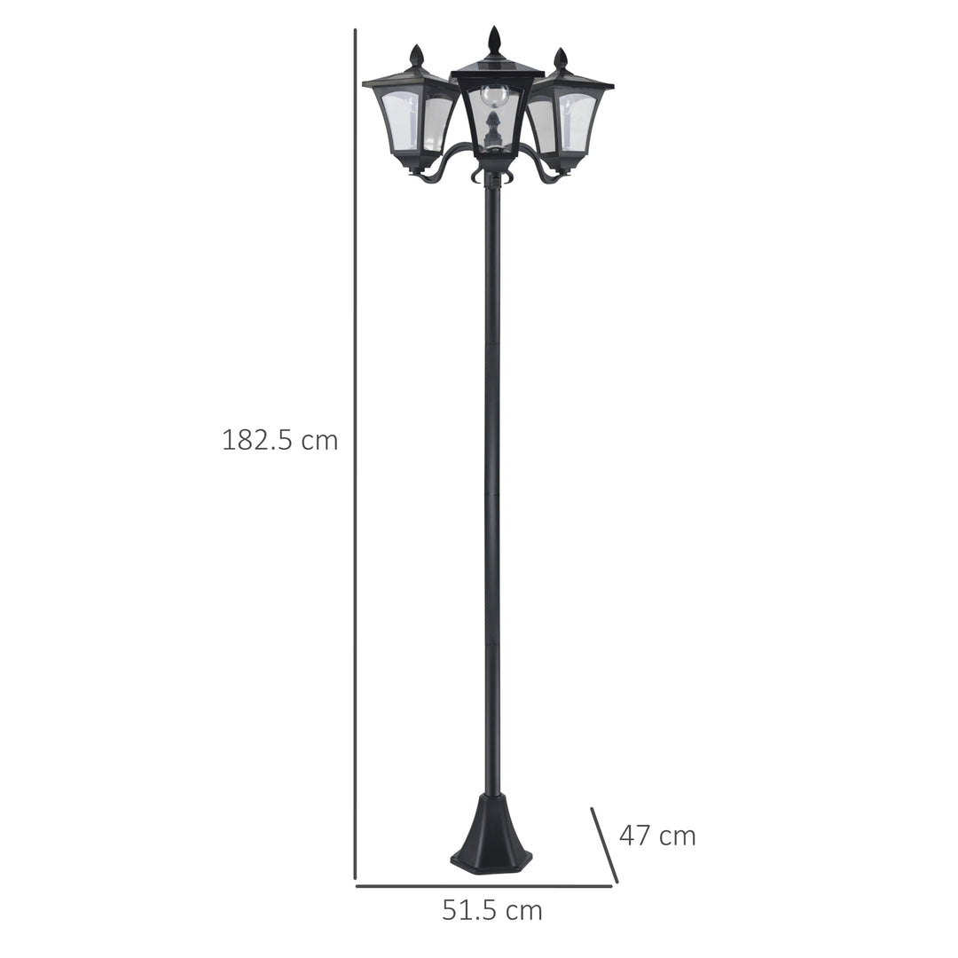 Outsunny 3-Solar Powered Lamp Post, IP44, 51.5Lx47Wx182.5H cm-Black | Aosom UK