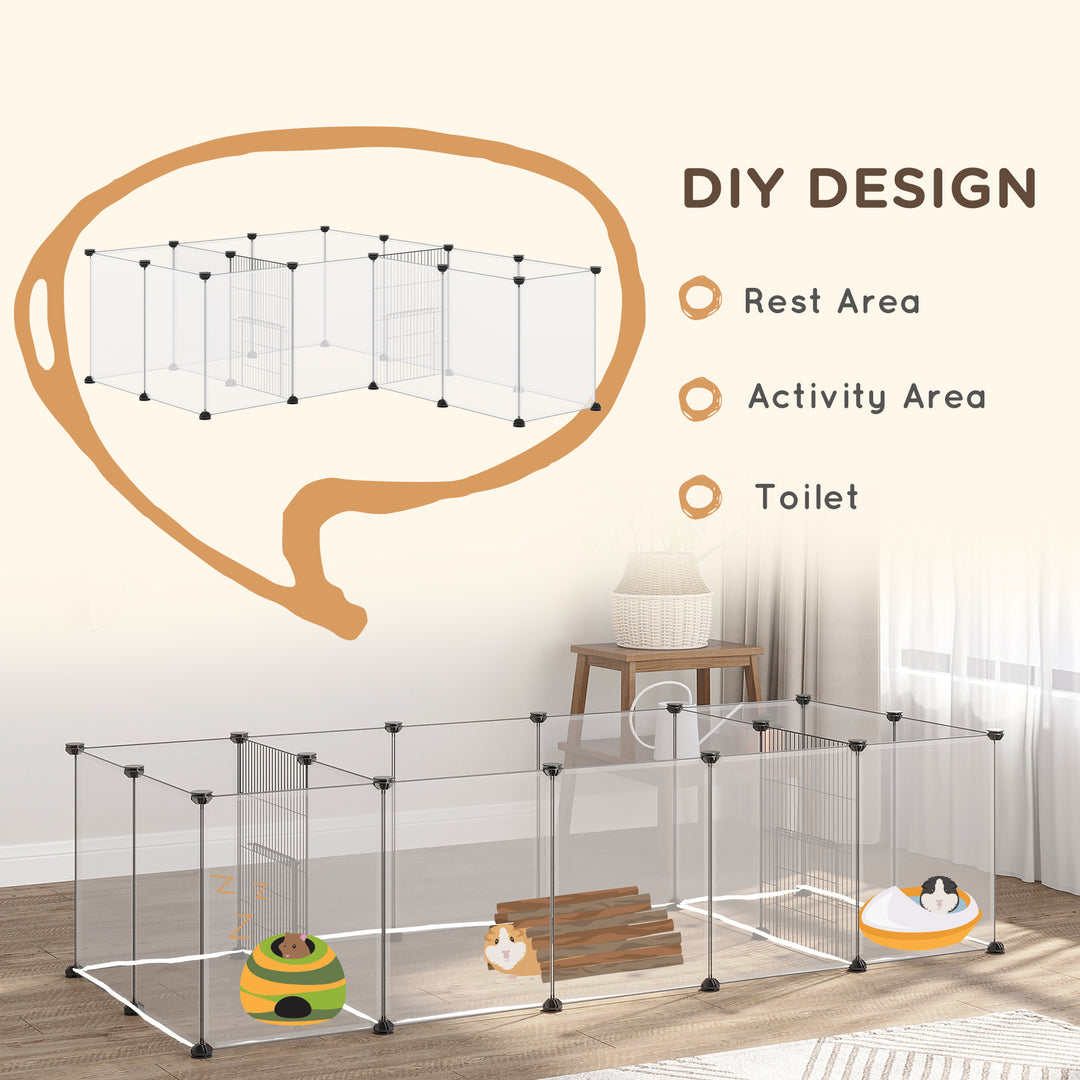 PawHut Small Pet Playpen: DIY 18-Panel Portable Metal Wire Cage for Guinea Pigs & Hedgehogs, 175x70x45cm, White | Aosom UK