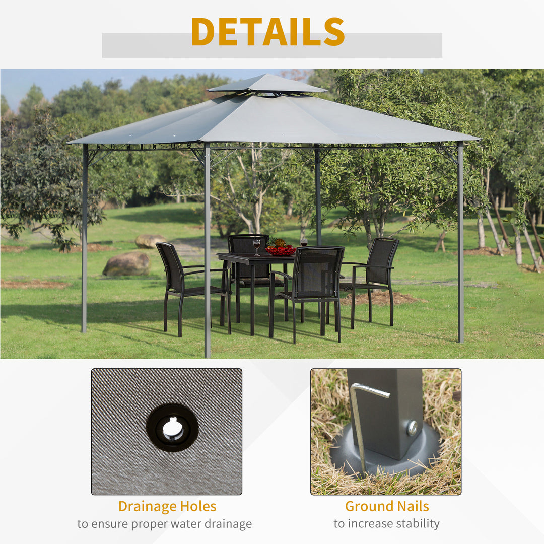 Outsunny Garden Gazebo with 2-Tier Roof, Sturdy Steel Frame, 300Lx300Wx264H cm, Black/Grey