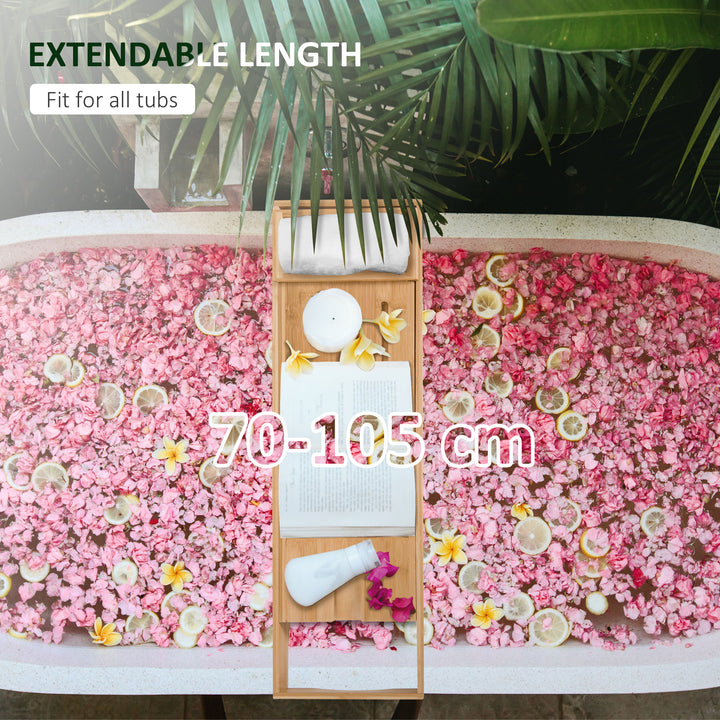 Extendable Bamboo Bathtub Shelf Rack Bath Caddy Tray Bathroom Storage