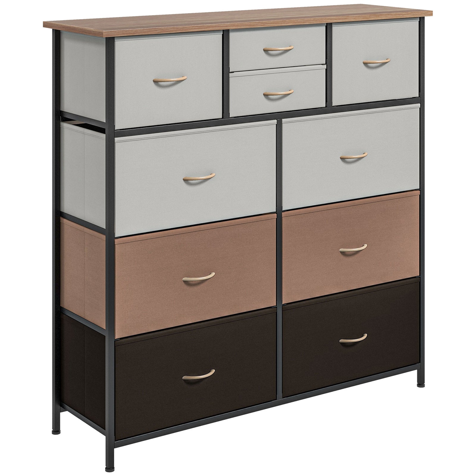 Bedroom Chest of Drawers, 10 Drawer Dresser with Foldable Fabric Drawers and Steel Frame, Multicolour