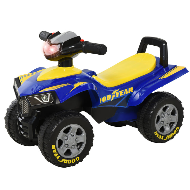 Baby Quad Bike Kids Ride On Car Goodyear Licensed Walker Foot To Floor Slider NO POWER w/ Lights Horn Storage Blue for 18-36 Months