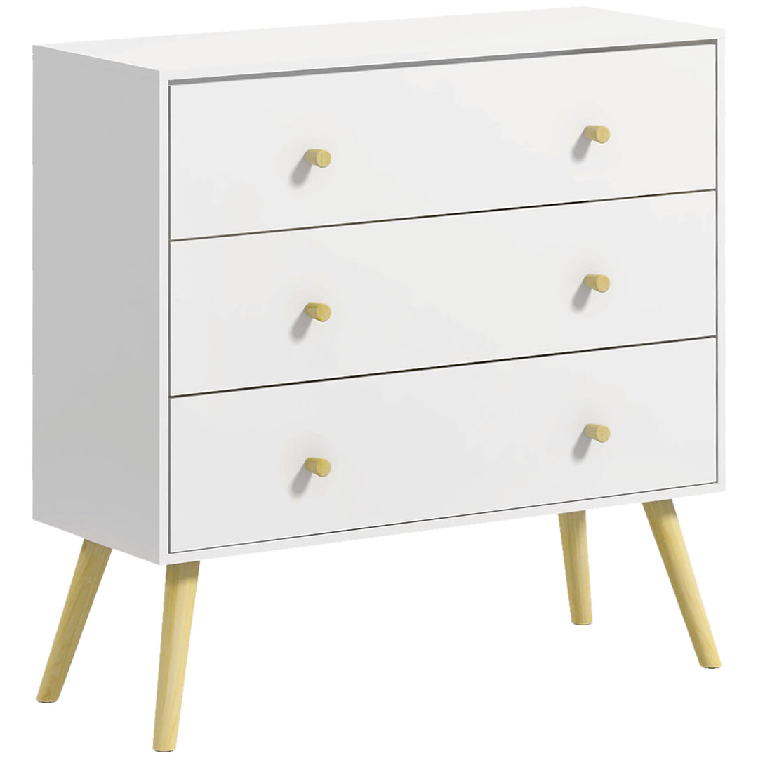 MCL Chest of Drawers, 3-Drawer Storage Organiser Unit with Wood Legs for Bedroom, Living Room, White
