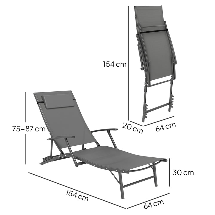 Set of Two Adjustable Back Sun Loungers - Grey