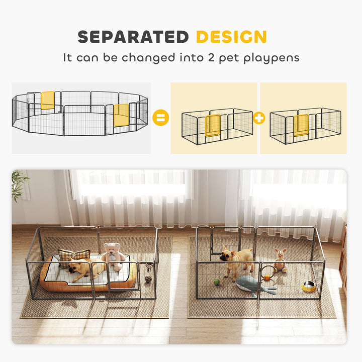 12 Panels Heavy Duty Puppy Playpen, for Small Dogs, Indoor and Outdoor Use - Silver