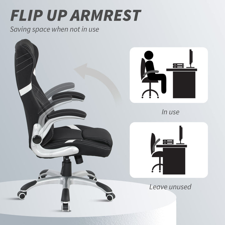 Linen-Look Office Chair, with Adjustable Height and Tension - Black