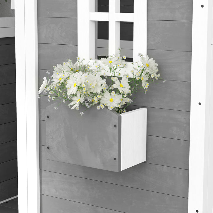 Wooden Playhouse for Kids with Doors, Windows, Plant Box, Floors, for Ages 3-8 Years, for Gardens, Lawns, Patios - Grey