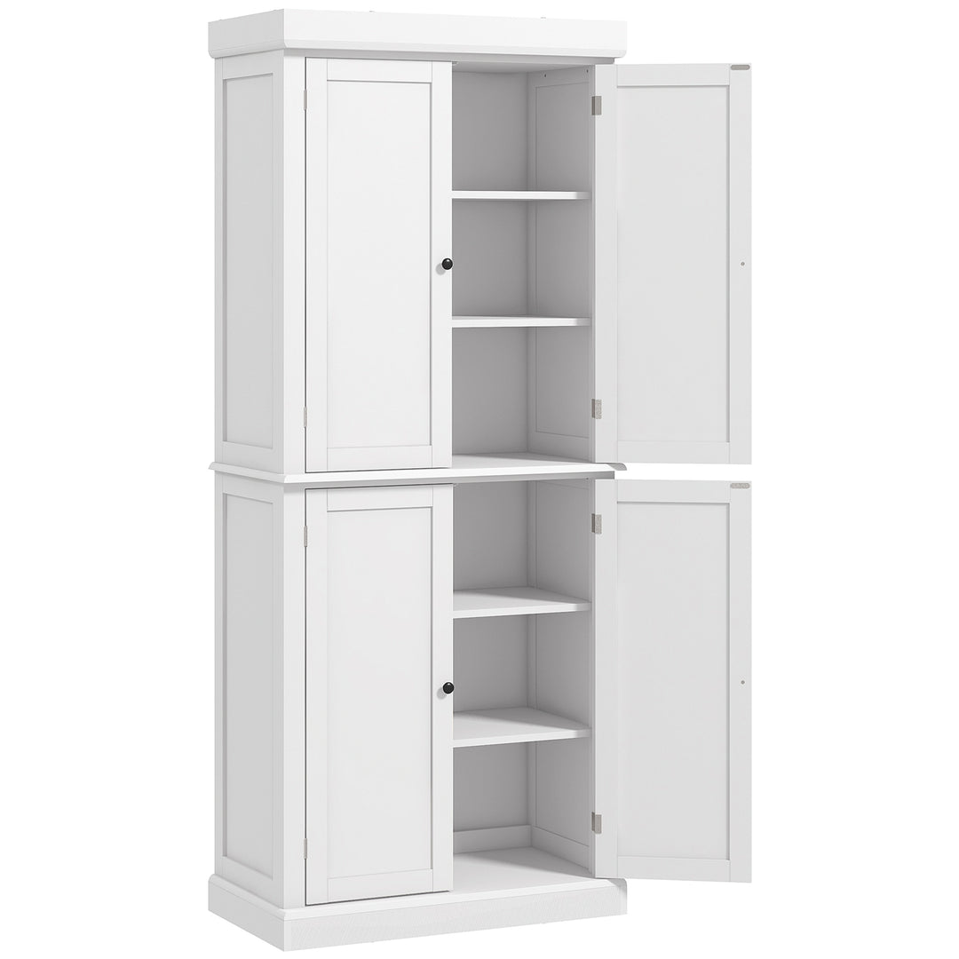 MCL Freestanding Kitchen Cupboard with 4 Doors, Storage Cabinet with 6-Tier Shelving and 4 Adjustable Shelves, White