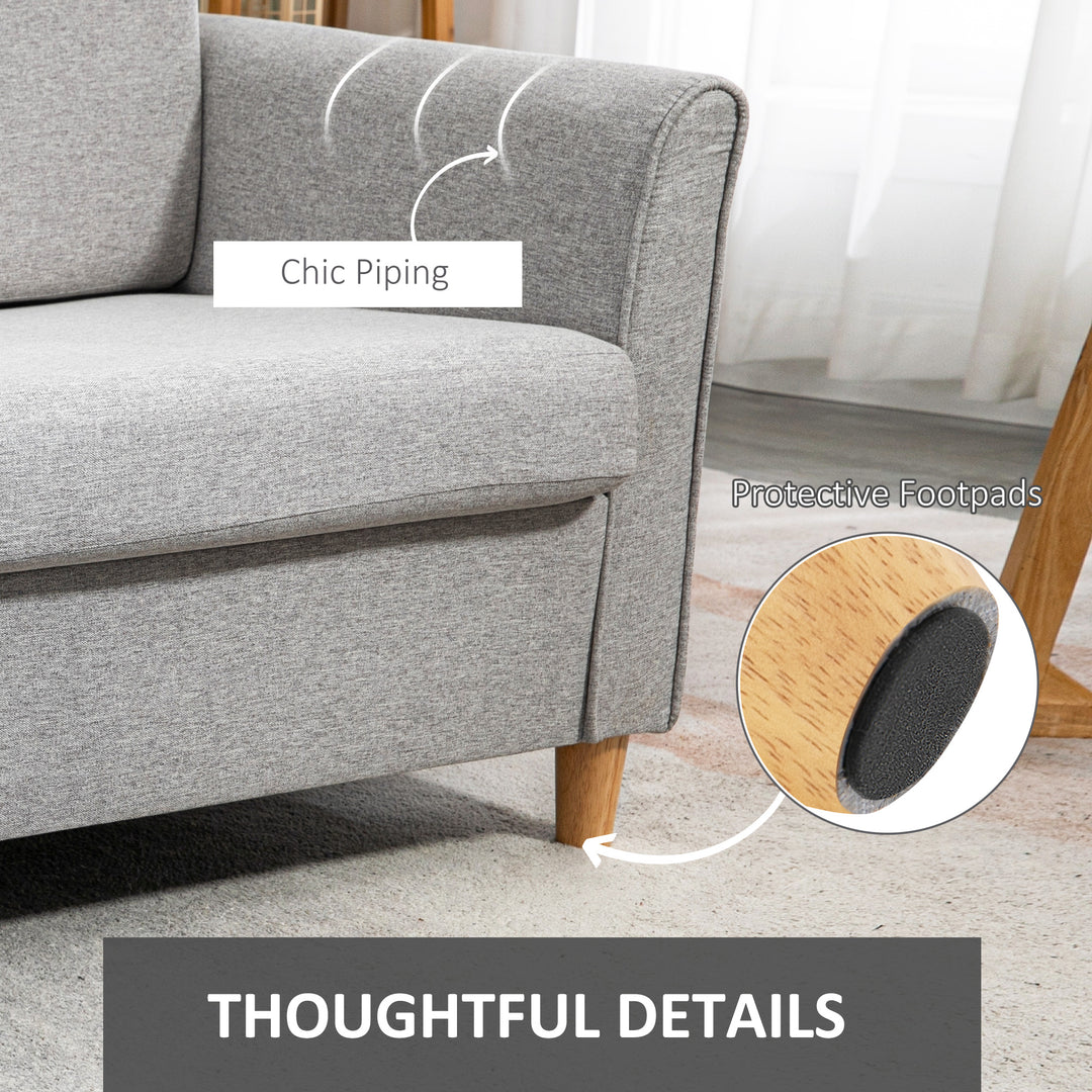 Compact Loveseat Sofa, Modern 2 Seater Sofa for Living Room with Wood Legs and Armrests, Light Grey