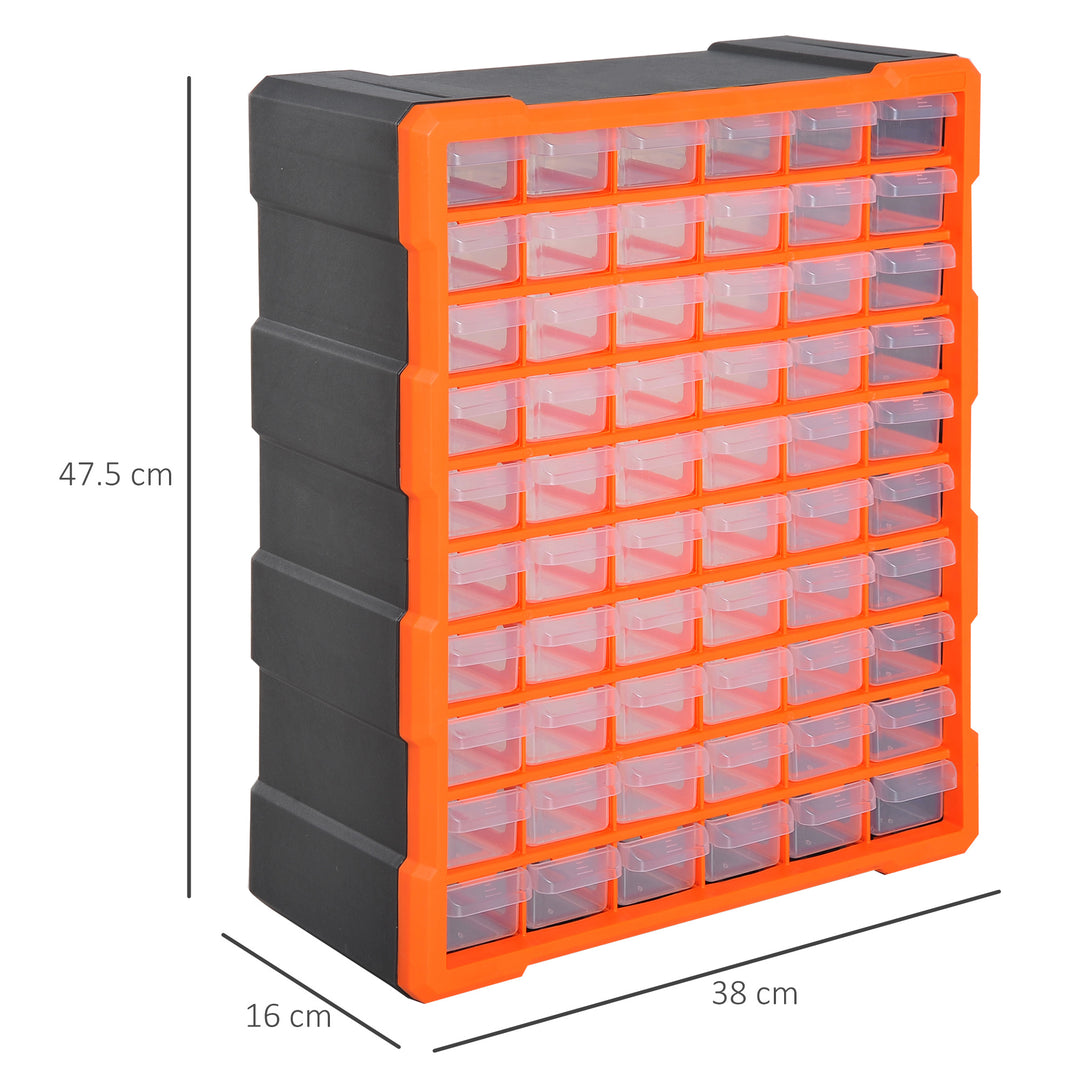 DURHAND Wall-Mounted Marvel: 60-Drawer Cabinet for Meticulous Organisation, Garage & Workshop Essential, Clear Orange | Aosom UK