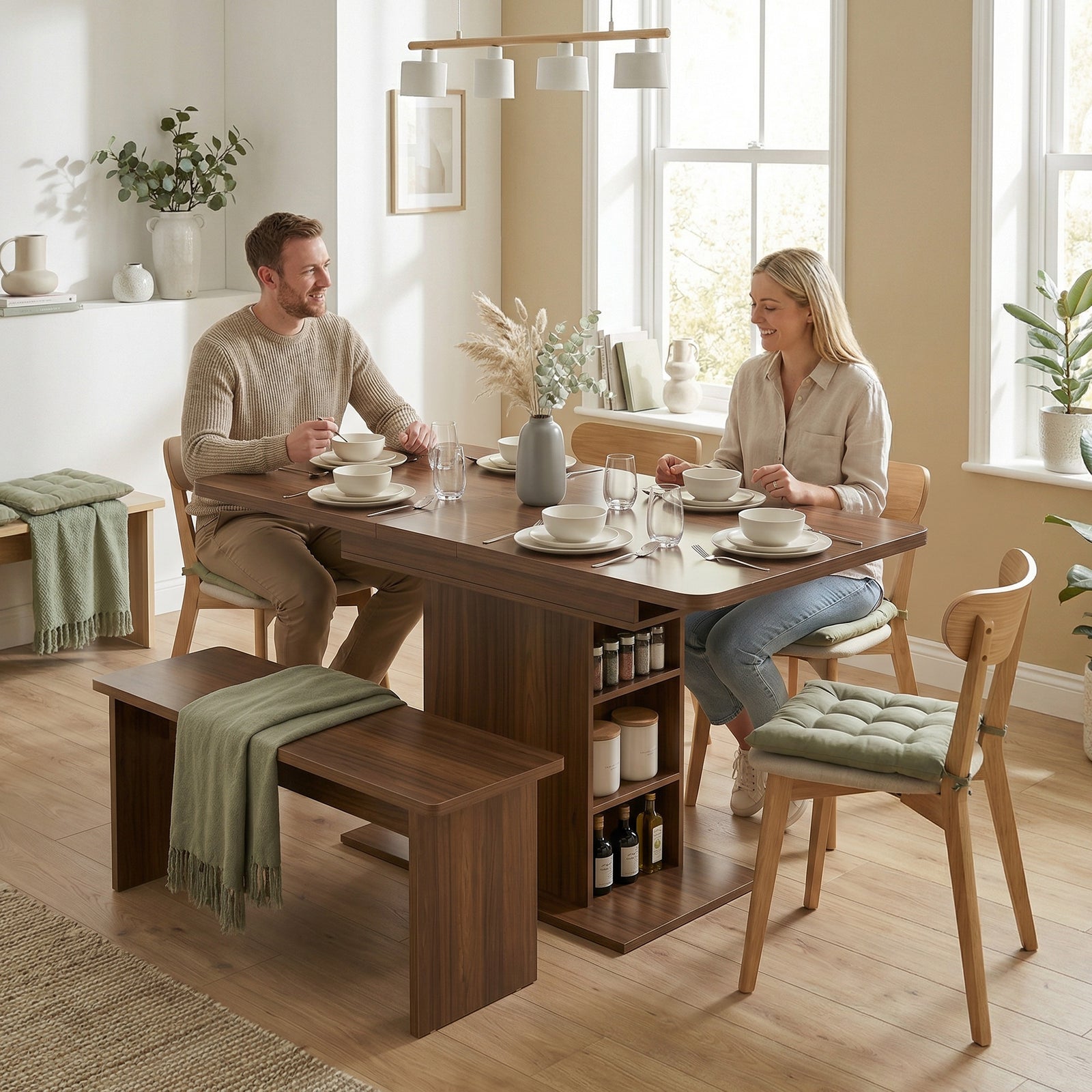 Extendable Dining Table for 4-6 People, 110-130cm Kitchen Table with 6