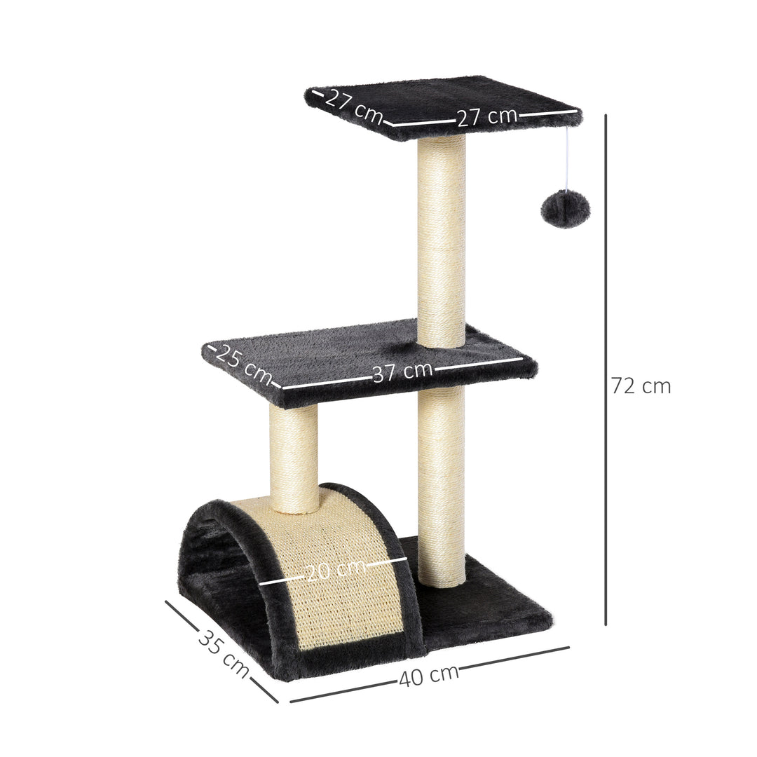 72cm Cat Tree with Scratching Post, Pad for Indoor Cats - Black