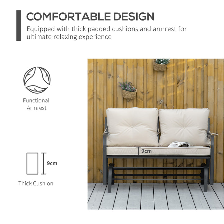 2-Person Outdoor Loveseat Glider Bench Rocking Chair for Patio, Garden, Yard, Porch with Armrest and Cushions, Khaki