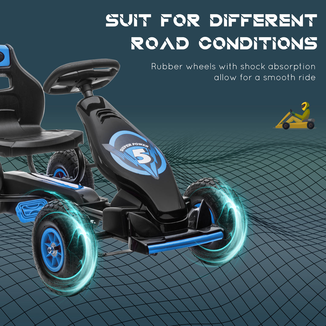 Kids Pedal Go Kart, with Adjustable Seat, Inflatable Tyres - Blue