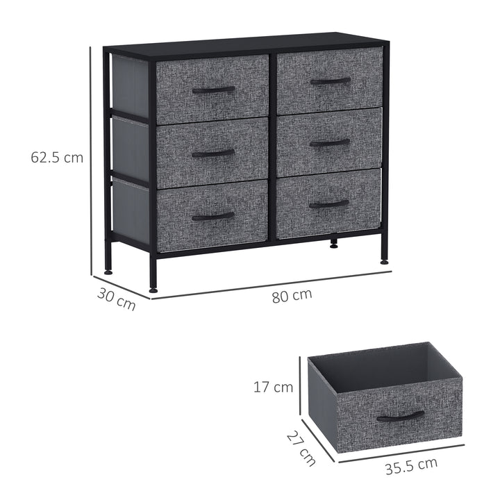 Fabric Chest of Drawers, Industrial Bedroom Dresser with 6 Fabric Drawers, Steel Frame and Wooden Top for Nursery, Living Room, Hallway, Black