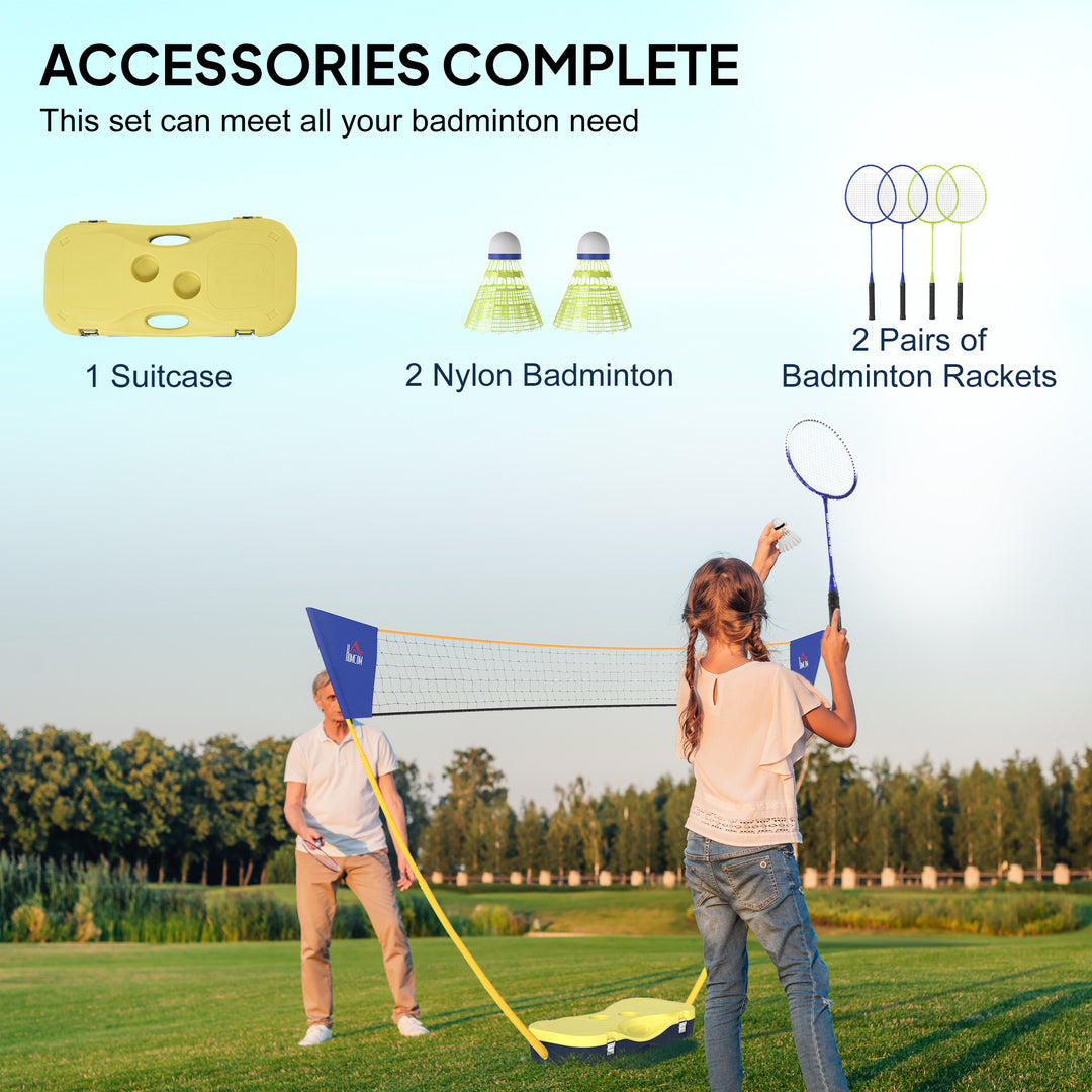 MCL 2.8m Portable Folding Badminton Net Set with 4 Badminton Rackets and 2 Nylon Shuttlecocks, for Adults Kids Indoor Outdoor Exercise Training