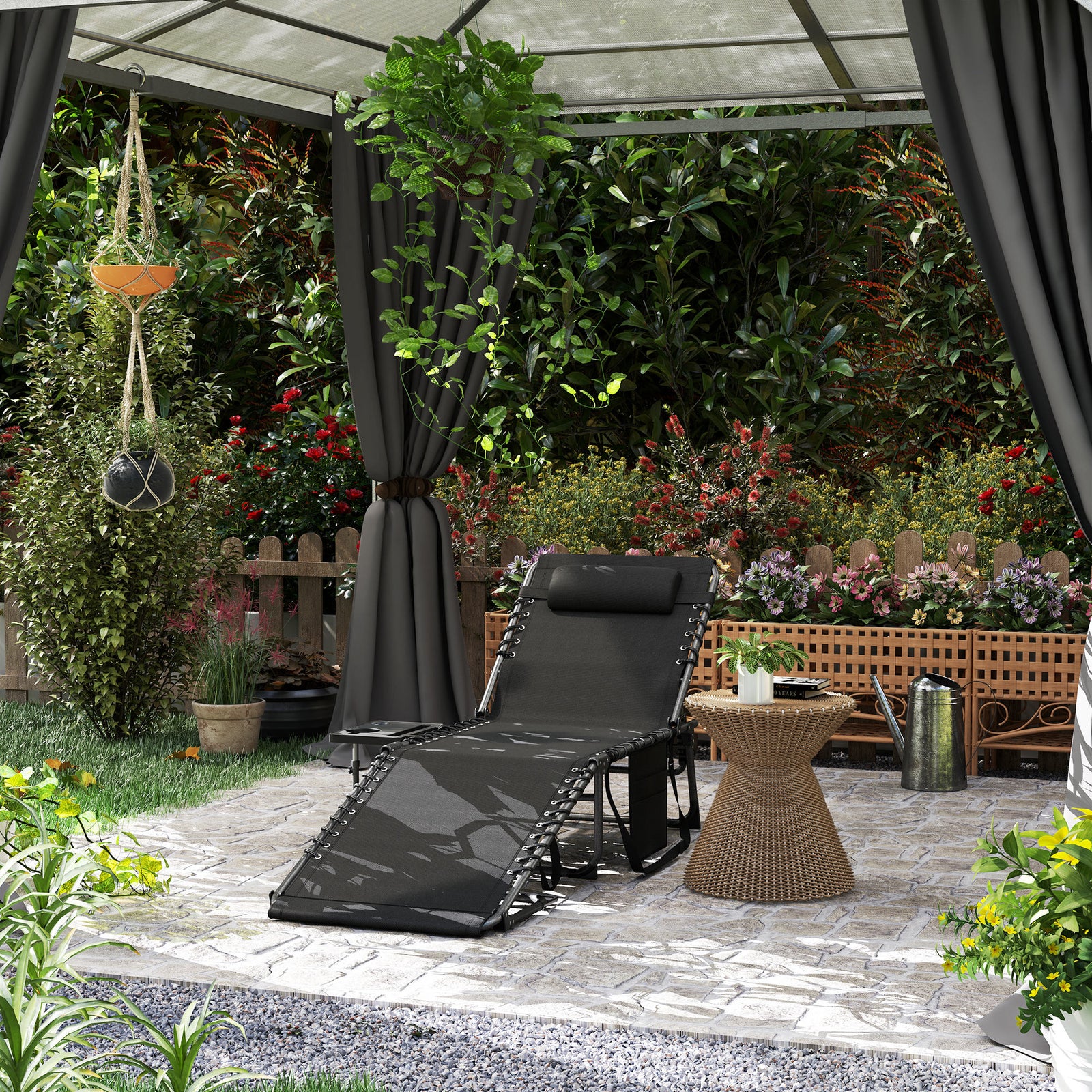 Five-Position Reclining Sun Lounger - Black