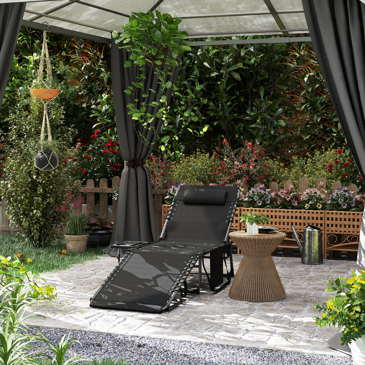 Five-Position Reclining Sun Lounger - Black