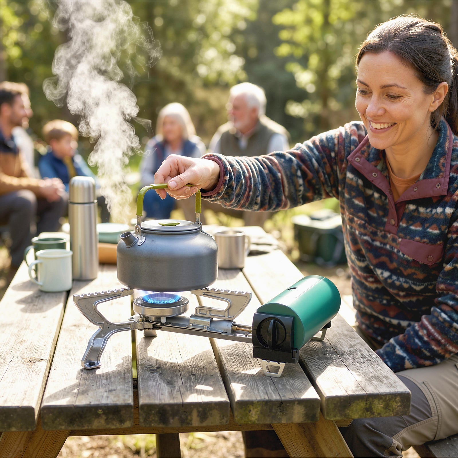 2670W Foldable Camping Stove with Safety Shut-Off, Piezo Ignition Gas 