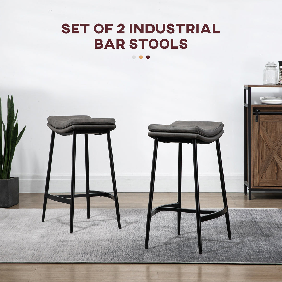 HOMCOM Bar Chairs Set of 2, Microfibre Upholstered Barstools, Industrial Counter Bar Stool with Curved Seat and Steel Frame | Aosom UK