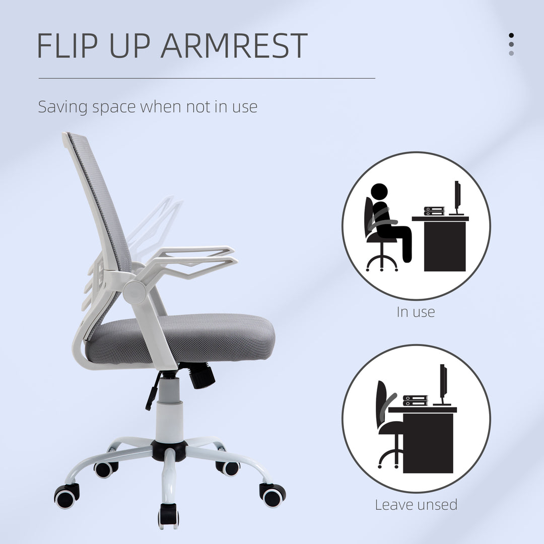 MCL Office Chair with Flip-up Armrest, Mid Back Desk Chair with Mesh Back, Lumbar Support, Adjustable Height, Swivel Wheels for Home, Grey