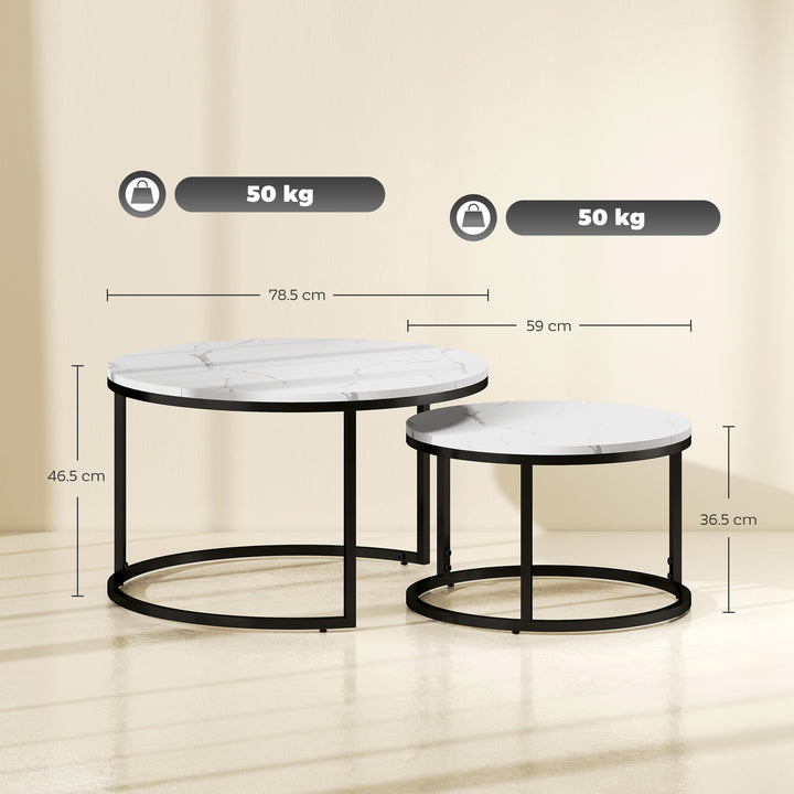 Set of Two Marble-Effect Stacking Tables - Black/White