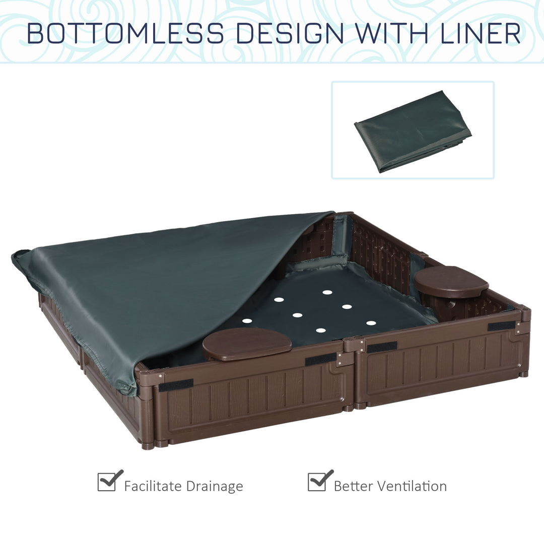 MCL Sand Pit Children's Plastic Sandpit w/ Water-Resistant Oxford Cover Bottom Fabric Liner kid Playset for 3-12 years old, Garden, Outdoor - (Brown)