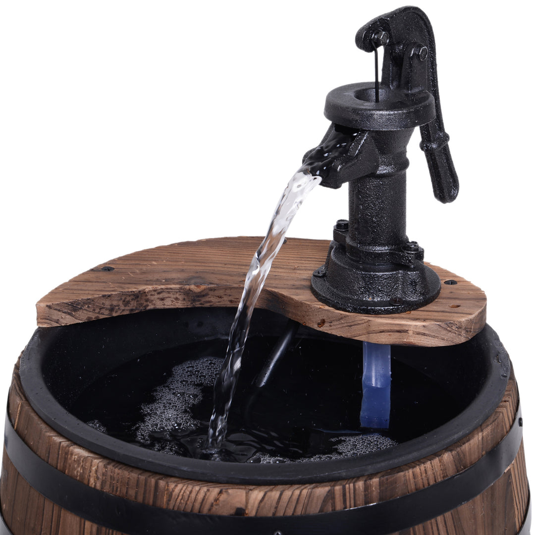MCL Wood Barrel Patio Water Fountain Electric Pump Garden Decorative Ornament with Flower Planter Decor