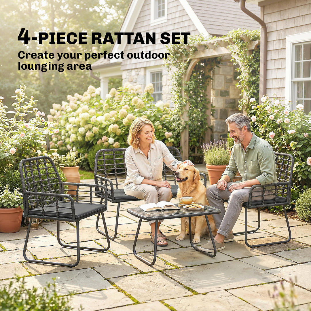 4 Piece Rattan Garden Furniture Set, Outdoor Patio Furniture with Love