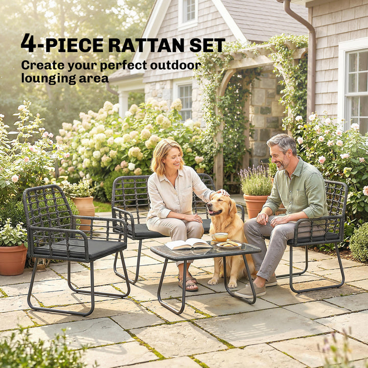 4 Piece Rattan Garden Furniture Set, Outdoor Patio Furniture with Love