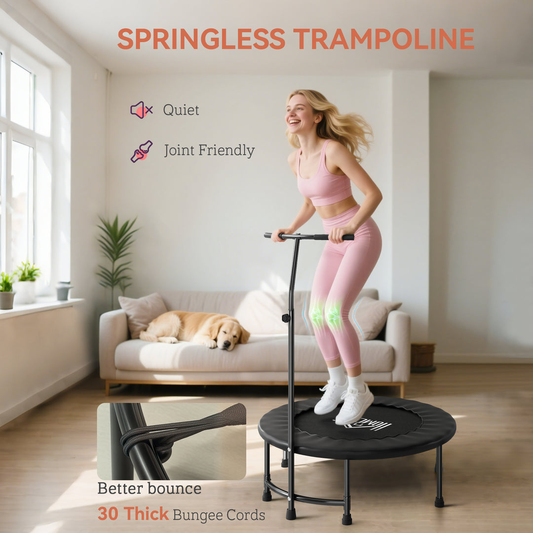 40" Fitness Trampoline with Adjustable Handle, Rebounder Trampoline, Mini Jumper for Indoor Exercise Workout, Black