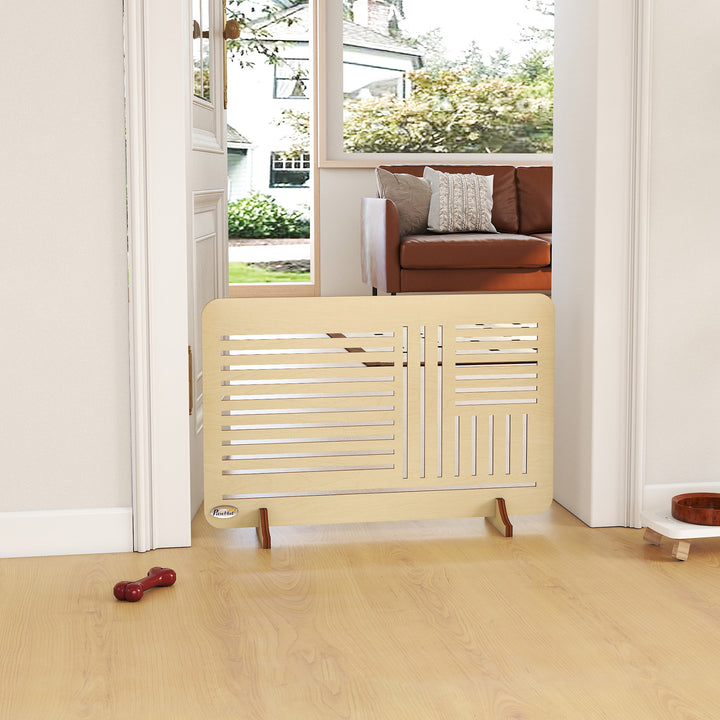 Freestanding Pet Gate, Portable Dog Barrier Gate with Feet for Small Breeds, 75 x 51 cm, Natural Wood