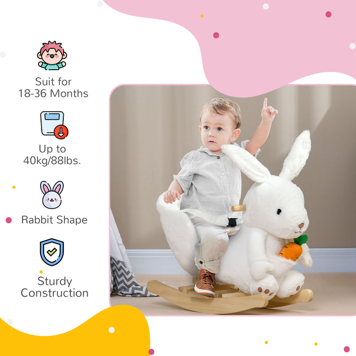 Kids Rabbit-Shaped Rocking Horse, with Safety Belt, Realistic Sounds, for Ages 18-36 Months - White