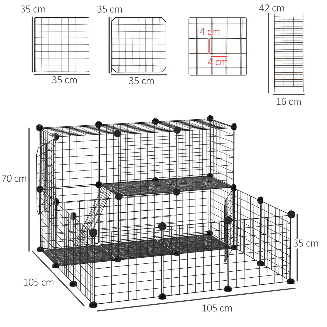 Pet Playpen w/ Door Customisable Fence for Guinea Pigs Chinchillas Hedgehogs - Black
