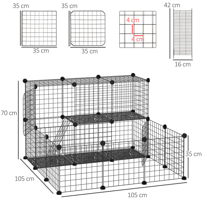 Pet Playpen w/ Door Customisable Fence for Guinea Pigs Chinchillas Hedgehogs - Black